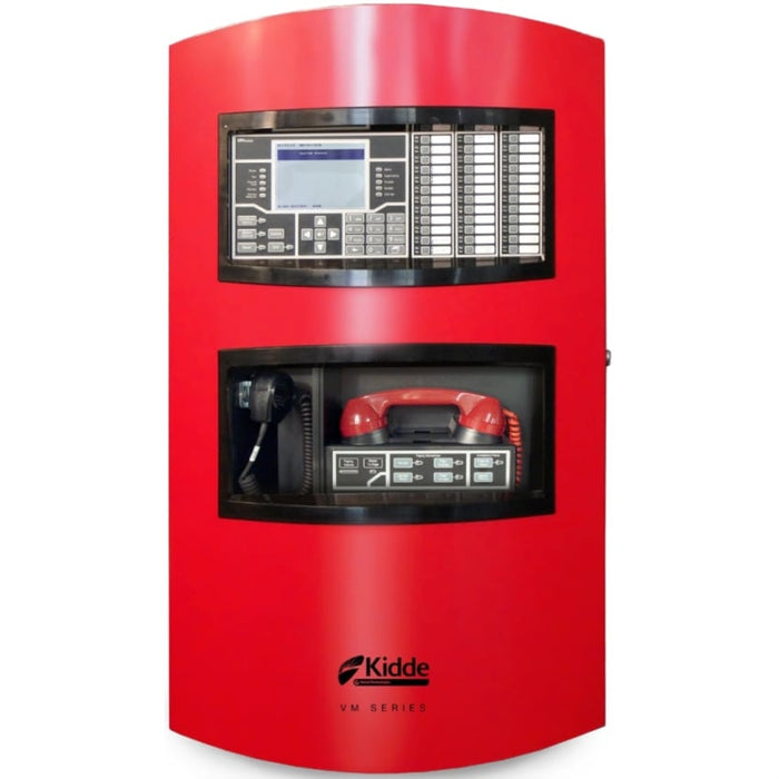 Kidde Commercial VM-1R FACP, complete system with User Interface, cpu, 1 Loop w/ 2nd loop expansion, 4 class b NAC's, Universal 110/220v 10 amp power supply, Red door, English, order VM-SLC for second loop