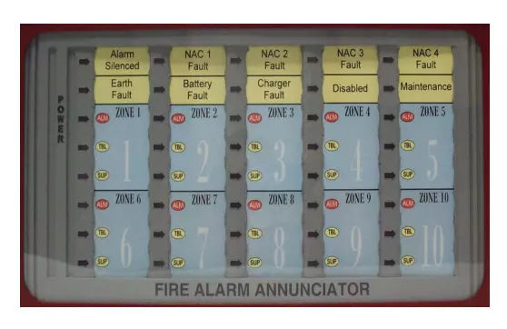 Notifier N-ANN-LED-R 10-Input Zone Red Annunciator Module with Alarm Trouble Supervisory Indicators